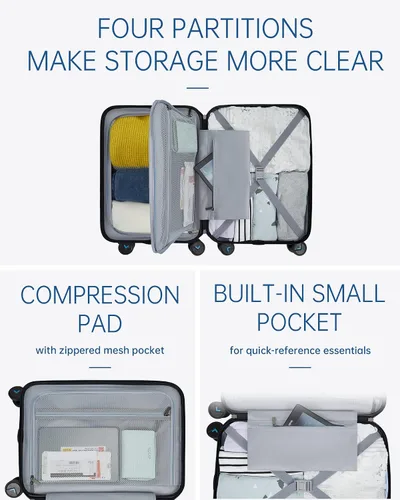 Miniatura 2 de BAGSMART Equipaje de viaje para equipaje de mano, Gris Carbón, Equipaje de mano rígido con ruedas giratorias