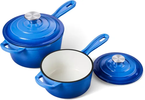 Miniatura 35 de Onader Sartén de hierro fundido esmaltado, cacerola pequeña de 1 cuarto de galón con tapa, olla de hierro fundido, horno holandés esmaltado, Blanco