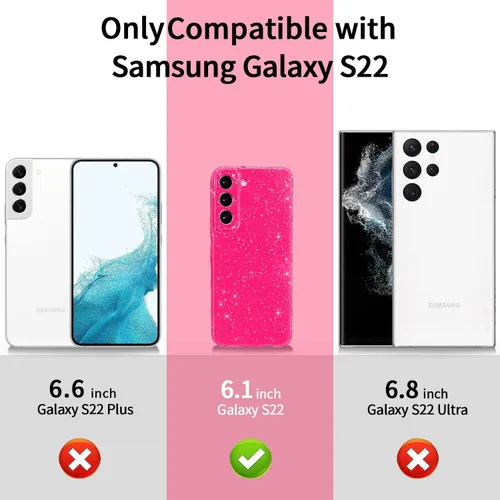 Miniatura 2 de MINSCOSE Compatible con Samsung Galaxy S22 5G Case, Bonito Color Neón Brillante, Purpurina Brillante Delgada Slim A Prueba de Golpes Silicona Rosa