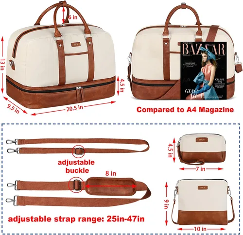 Miniatura 4 de IBFUN Bolsas de fin de semana para mujer, bolsa grande de lona para viaje, bolsa de viaje con compartimento para zapatos, 21 pulgadas, juego de 3