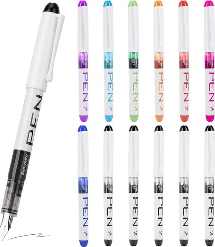 12 bolígrafos estilográficos desechables, suministros de oficina de escritura suave para bocetos, diario, caligrafía, garabatos y regalos (colores