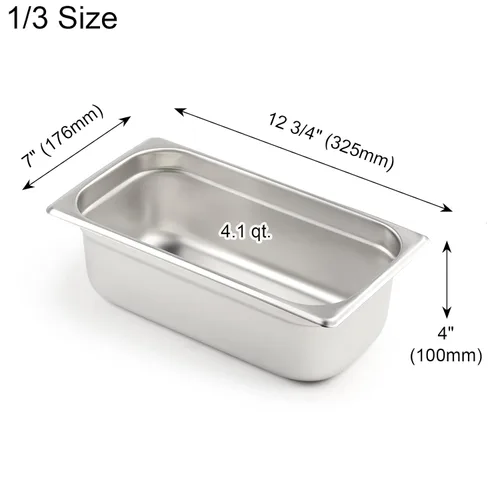 Miniatura 3 de CURTA Paquete de 6 bandejas para hotel anti-atasco, tamaño 1/3 de 4 pulgadas de profundidad, bandeja comercial NSF de acero inoxidable 18/8
