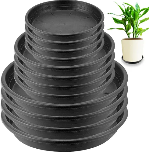 BamLue Paquete de 12 platillos gruesos mejorados para plantas, 6, 8, 10 pulgadas, platos redondos de plástico para plantas de jardín de interior y