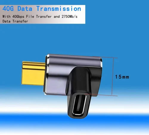Miniatura 4 de Adaptador USB-C macho a USB-C hembra de 90 grados, 1 paquete de tipo C hacia arriba y hacia abajo en ángulo recto de 40 Gbps PD 100 W extensor