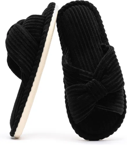 Miniatura 12 de Chantomoo Pantuflas para mujer, de espuma viscoelástica, para el hogar, dormitorio, baño, spa, puntera abierta, con lazo de pana, acogedoras