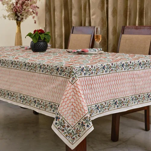 Miniatura 60 de Ridhi Mantel rectangular de algodón con estampado de bloque a mano amarillo mostaza, 102 x 48 pulgadas, reutilizable, decorativo para uso diario