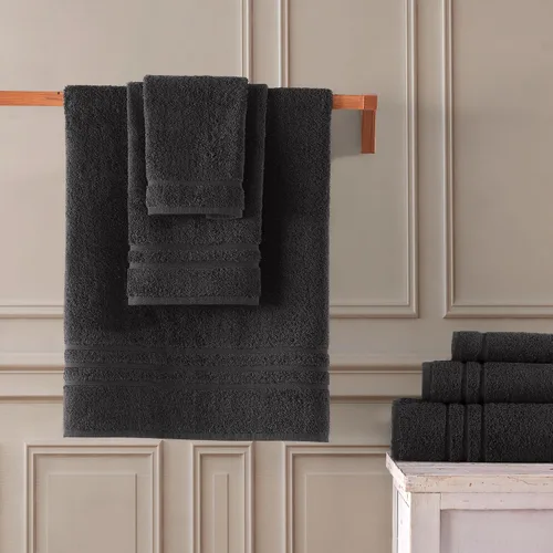 Miniatura 4 de Juego de 6 toallas de baño negras para baño, algodón turco original, suave, absorbente y de primera calidad, 2 toallas de baño, 2 manos y 2 toallas