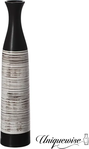 Miniatura 2 de Jarrón de cerámica impermeable de 31 pulgadas hecho a mano en blanco y negro, forma de botella clásica, diseño independiente y perfecto