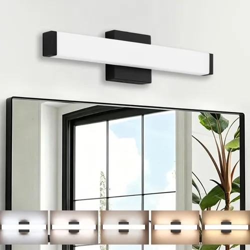 Miniatura 19 de Lámpara de tocador de baño de níquel cepillado, cuadrada, LED, 60 cm (24 pulgadas), 14 W, luz blanca natural, 4000 K, barra de luz para espejo