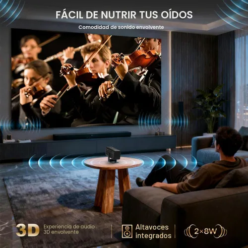 Miniatura 5 de Mini proyector con WiFi y Bluetooth, soporte 4K 260 ANSl proyector portátil inteligente, Keystone automático, rotación de 135 grados, proyector