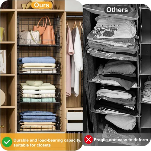 Miniatura 5 de Jakyitvi Organizador apilable de armario de 4 niveles de altura extra, contenedores de almacenamiento plegables para suéteres, jeans y ropa