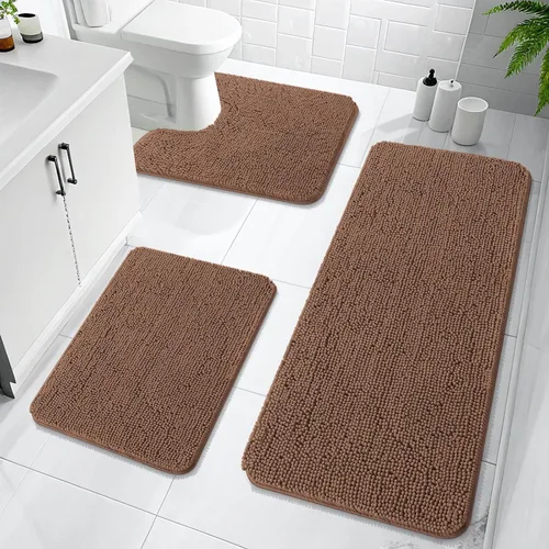 Miniatura 45 de OLANLY Juego de Alfombras de Baño de 3 Piezas, Tapetes de Baño de Chenilla Suave y Absorbente y Alfombra de Contorno en Forma de U para Inodoro