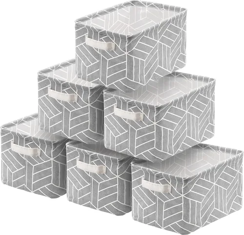 CROWNED 6 cestas de almacenamiento plegables de tela, caja pequeña, organizadora de recibos, rectangular, lona con asas, para libros de oficina en