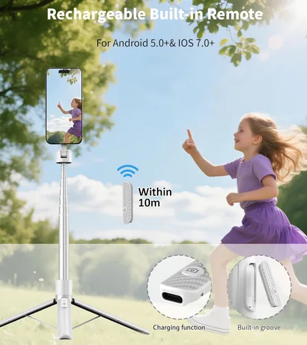 Miniatura 6 de TONEOF Trípode de palo de selfie magnético de 68" con soporte magnético fuerte de aluminio para Magsafe, soporte de trípode para teléfono de viaje