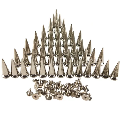 50 piezas de clavos de cono plateado metálicos con rosca trasera para manualidades, remaches frescos, punk, 0.394 x 0.984 in
