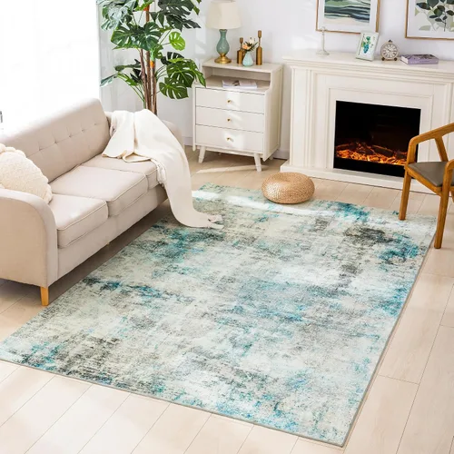 Miniatura 51 de Carvapet 9x12 Alfombras grandes para sala de estar y dormitorio, alfombra moderna lavable azul de pelo bajo con respaldo de goma, plegable, alfombra