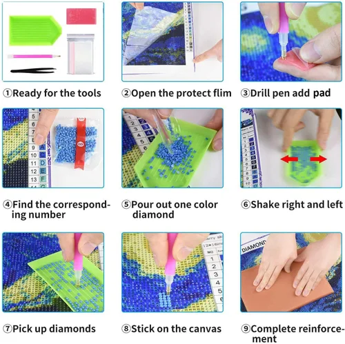 Miniatura 6 de OWAY Pintura de Diamante 5D de Perforación Completa de 20X16 pulgadas, Kits de Pintura por Números Noche Estrellada Kits de Pintura de Diamantes