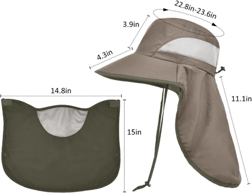 Miniatura 3 de LCZTN - Sombrero de protección solar de ala ancha, sombrero de pesca con solapa para cara y cuello, protección UPF 50+