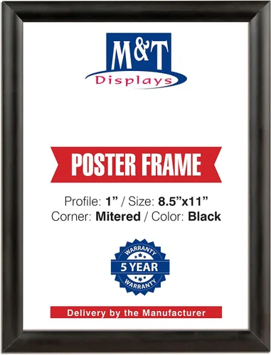 M&T Displays Marco para póster a presión, de 8.5 x 11 pulgadas, color negro, perfil de aluminio de 1 pulgada, carga frontal, montaje en pared, foto,