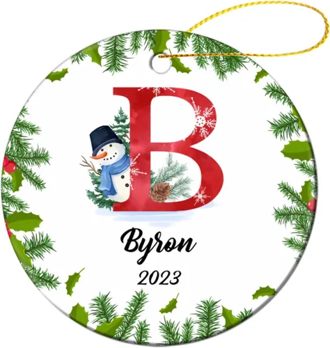 Miniatura 8 de Adorno personalizado con inicial de Navidad, regalo de decoración de árbol de Navidad, monograma de 26 letras para la primera Navidad, adorno