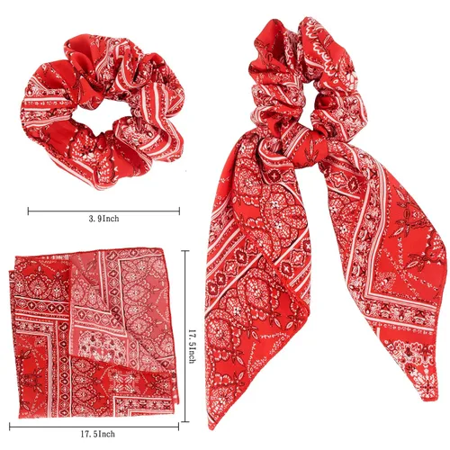 Miniatura 3 de Bufanda para el cabello, coleta de caballo con 6 bufandas, estampado de flores de cachemira, material de gasa, para mujeres y niñas, accesorios