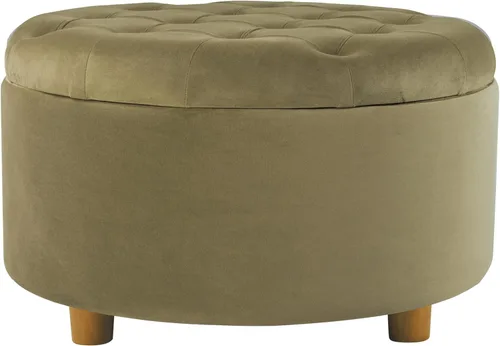 HomePop Decoración del hogar | Otomana redonda de terciopelo copetudo con botones | Otomana con almacenamiento para sala de estar y dormitorio,