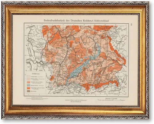 Vintage Framed Antique Map of Germany Canvas Print Oil Paintings Reproduction World Classics,Retro Style Map Poster Painting Picture,Home Decor Wall