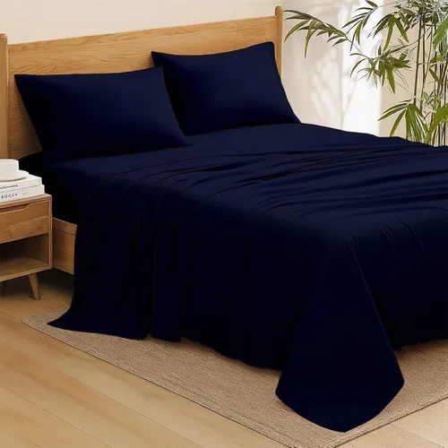 Miniatura 65 de Shreem Linen Olympic - Juego de sábanas tamaño Queen de 66 x 80 pulgadas, 100% algodón egipcio, juego de ropa de cama de 4 piezas, se adapta a Azul