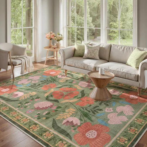 Miniatura 26 de Beeiva Alfombra Lavable para Pasillo 2x6 pies - Beige Vintage Resistente a Manchas Alfombra Floral para Cocina, Alfombras Bohemias