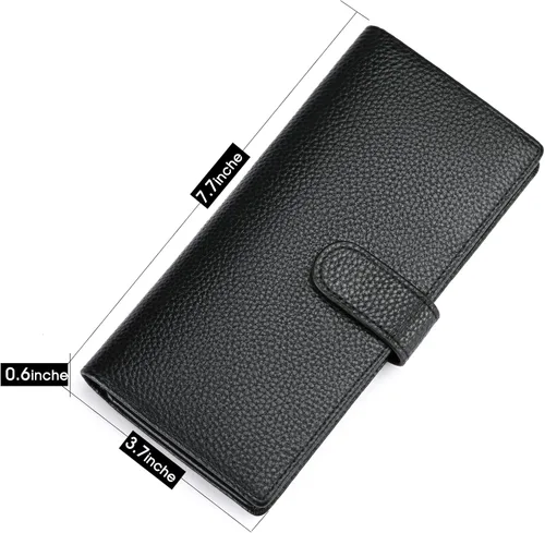 Miniatura 7 de Cartera de piel auténtica para mujer con bloqueo RFID, Negro -, Plegar y Negocios