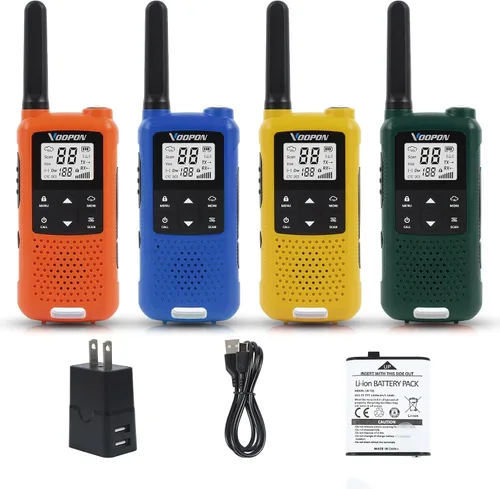 V22 Walkie Talkies recargables para adultos, 22 canales FRS, radios bidireccionales meteorológicas NOAA con pantalla LCD, linterna VOX, batería de