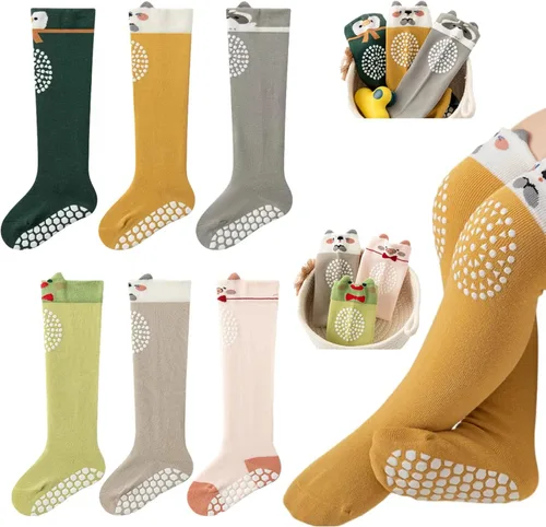 Calcetines de rodilla antideslizantes para bebés y niños pequeños con agarre, calcetines antideslizantes para recién nacidos, para niños y niñas,