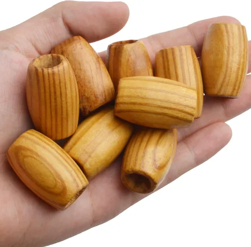 Miniatura 7 de 50 cuentas espaciadoras de madera natural grandes, ovaladas, sueltas, agujero de 0.394 pulgadas para joyas de bricolaje, manualidades
