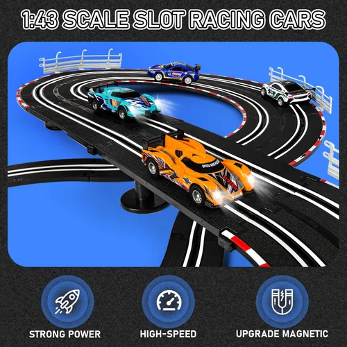 Miniatura 3 de Conjuntos de pista de carreras de coches ranurados eléctricos - 1:43 conjuntos de pista de carreras con 4 coches ranurados con faros, 2