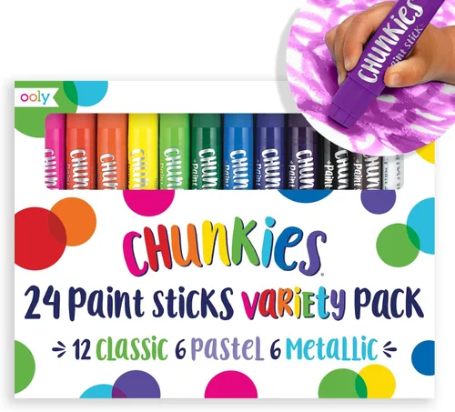 Ooly Chunkies - Juego variado de 24 barras de pintura para niños, incluye colores clásicos, pastel y metálicos, sin ensuciar, de secado rápido