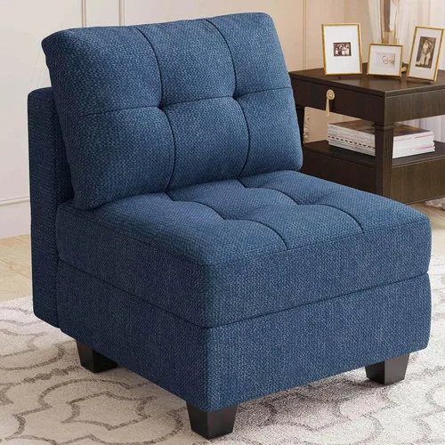 Miniatura 19 de Belffin Sofá modular modular con otomana de almacenamiento, sofá moderno en forma de L de tela con diván para espacios pequeños, azul