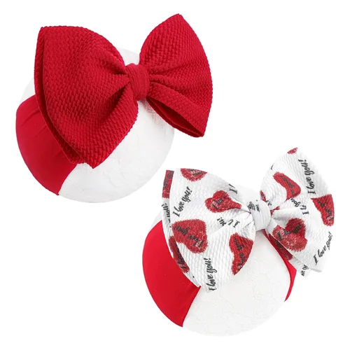 Miniatura 13 de YanJie Lazos de San Valentín – Diademas de nailon rojo hechas a mano para recién nacidos para niñas, niños pequeños y bebés Juego rojo de 6