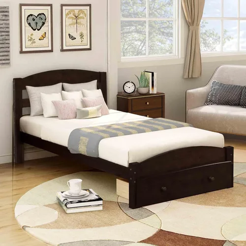 Miniatura 6 de Base de cama individual con cajones de almacenamiento, plataforma de madera con cabecero para niños, adolescentes y adultos, base de colchón