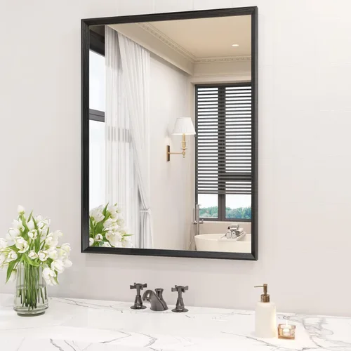 Miniatura 12 de JISOSO - Espejo de baño de 24x36 pulgadas con marco de metal cepillado color níquel, espejo con marco de metal cepillado plateado para pared, espejo
