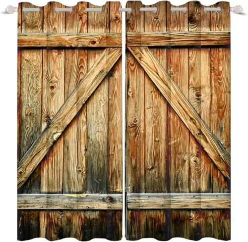 Miniatura 21 de Cortinas rústicas para ventana de puerta de granero, puerta de madera gris, puerta de garaje, tratamiento de ventana para sala de estar, dormitorio