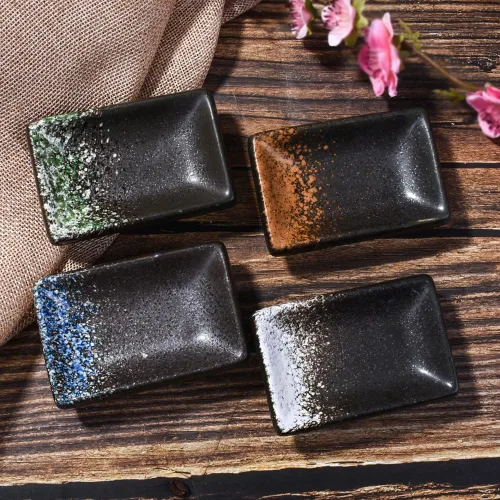 Miniatura 5 de Juego de 4 platos de cerámica para salsa de soja, rectangulares pequeños de 3.35 pulgadas, platos de inmersión de sushi con textura