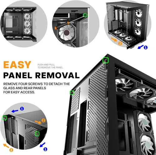 Miniatura 11 de PC CASE 9 PWM ARGB Ventiladores preinstalados, funda de PC para juegos de media torre, carcasa panorámica de vidrio templado para computadora