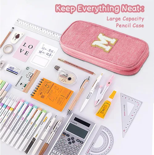 Miniatura 3 de Estuche de lápices de gran capacidad color rosa, lindo estuche de lápices con cremallera para niñas y mujeres, bolsa de lápices expandible
