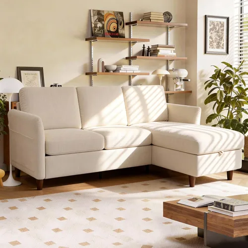 Miniatura 17 de Valthie 61" Corduroy Loveseat Sofa, Modern Comfy Couches with Side Pocket, 2-Seater Sofa Couch for Living Room, Bedroom and Small Spaces,Beige