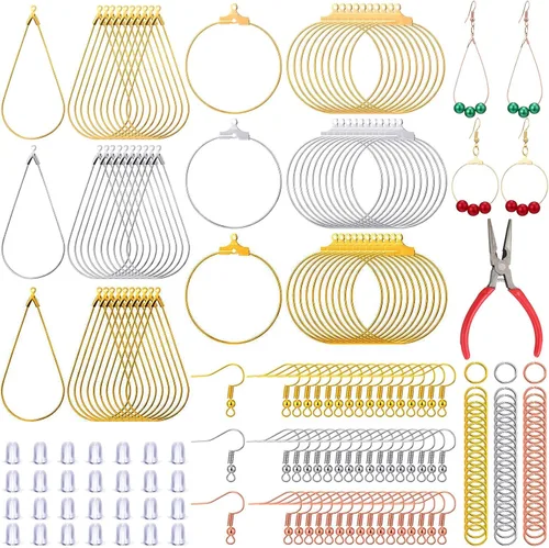 Inbagi Kit de 481 piezas de fabricación de aretes, joyería a granel, aretes con lágrima y cuentas redondas, ganchos para aretes, anillos abiertos,
