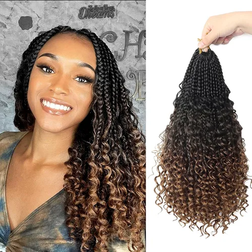 Trenzas de caja Goddess de Crochet con puntas rizadas de 14 pulgadas, trenzas de ganchillo bohemianas, 8 paquetes, 3X trenzas de ganchillo sintético