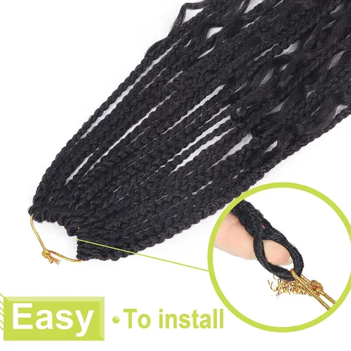 Miniatura 4 de Trenzas de caja diosa de ganchillo con puntas rizadas de 20 pulgadas, trenzas de ganchillo bohomianas, paquete de 8 trenzas 3X, extensiones de 1b