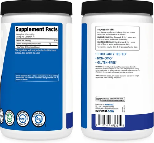 Miniatura 6 de Nutricost - Polvo de Monohidrato de Creatina (sabor Frambuesa Azul), 500 Gramos (1.1 LBS)