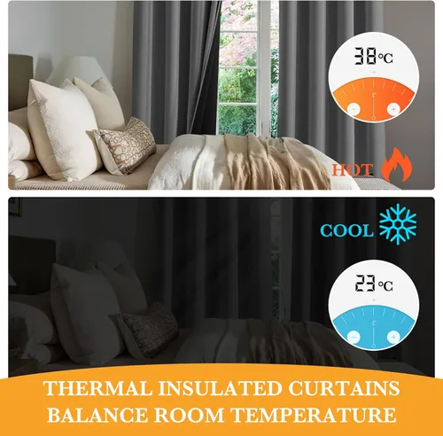 Miniatura 5 de RYB HOME Cortinas opacas grises de 63 pulgadas de largo para dormitorio, cortinas de ventana 100% opacas con aislamiento térmico y reducción