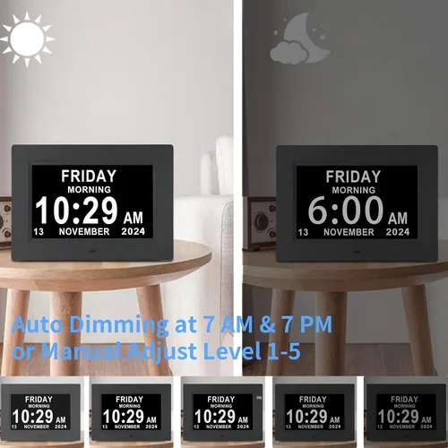 Miniatura 4 de Aowasi Reloj digital con calendario, 12 opciones de alarma personalizadas, reloj con calendario con pantalla de día y fecha, pantalla grande de 7